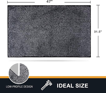 PURRUGS Dirt Trapping Door Mat 31.5" x 47", Non-Slip Machine Washable Entryway Rug, Dog Doormat, Indoor Front Door Mat, Super Absorbent Entry Rug for Muddy Shoes & Paws, Bluish Grey-Black