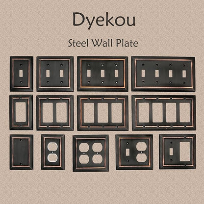 Metal Wall Plate for Electrical Outlets, Decorative Aged Bronze Switch Plates Outlet Cover, Light Switch Cover Plate, 4-Gang Wall Plates (Quad Toggle, 1 Pack)