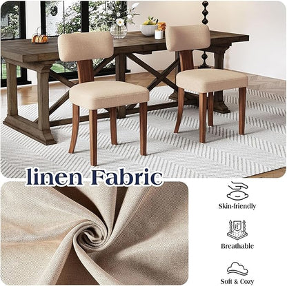 Farmhouse Chair Set of 4, Mid Century Modern Dining Chairs, Sherpa Upholstered Kitchen Chairs with Curved Backrest & Adjustable Legs for Living Room/Bedroom, Easy to Install, Beige Linen