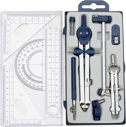 13 Pcs Compass and Protractors Set Math Compass Geometry Tool Metal Geometry Kit Precision Drawing Tool Circle Triangle Ruler Protractor with Storage Case for Kids Architects Engineers Students