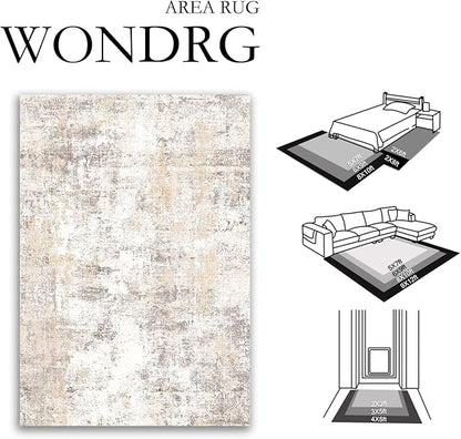 10x14 Washable Area Rug Beige Grey Neutral Abstract Living Room Bedroom Large Throw Rug Non Slip Soft Low Pile Indoor Floor Carpet for Dining Room Kitchen Office Entryway