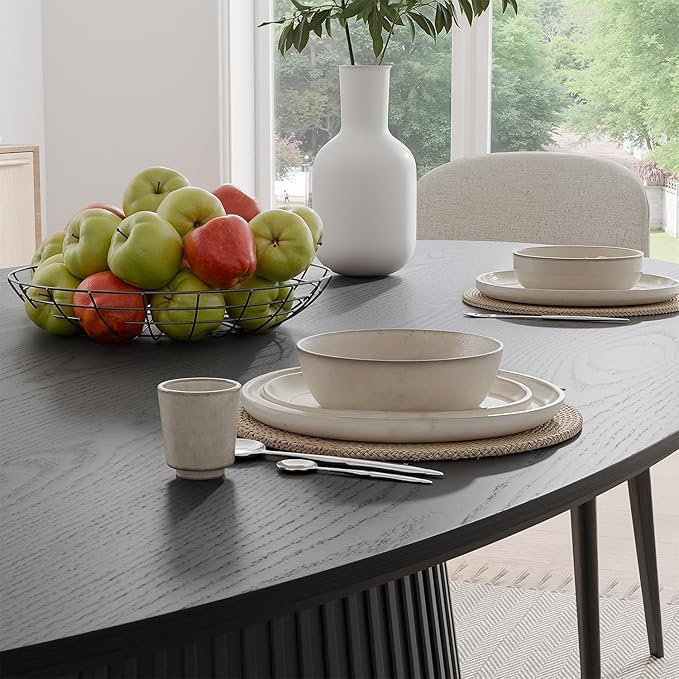 Casaphoria 67" Oval Dining Table, Modern Wood Kitchen Table with Cone Shaped Stripe Base for Living Room & Dining Room, Easy Assembly Farmhouse Furniture for 4-6, Black
