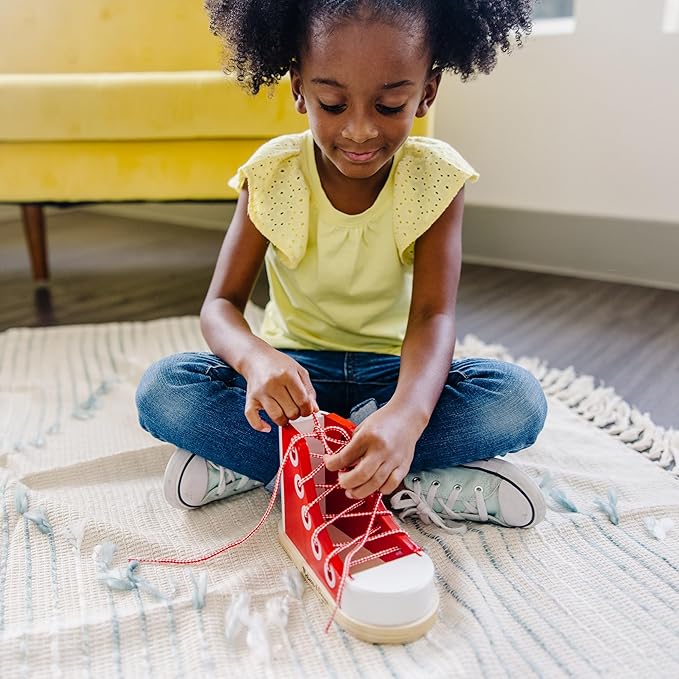 Melissa & Doug Deluxe Wood Lacing Sneaker - Learn to Tie a Shoe Educational Toy