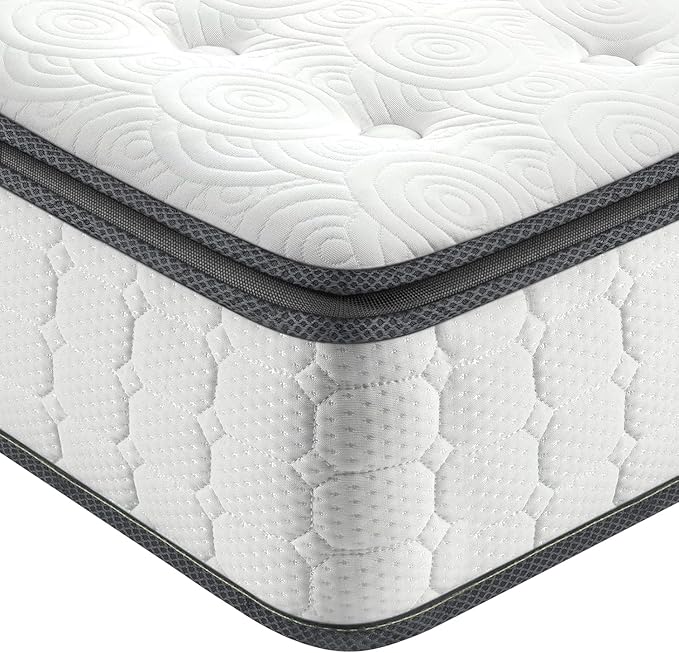 Vesgantti Queen Mattresses 12 Inch Hybrid Queen Size Mattress in a Box, Pillow Top Mattress Gel Memory Foam and Pocket Coils Innerspring Mattresses, Pressure Relief, Medium Firm Plush Feel