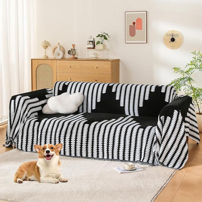 Boho Couch Cover, Sofa Cover, Sofa Covers for 2 Cushion Couch, Washable Sectional Couch Covers for Dogs Pet Furniture Protector Couch Cover Blanket for Living Room (2# Black, 71" x 102")