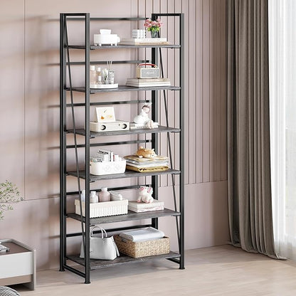 BHG Vintage Multifunctional Folding Bookshelf, No-Assembly Plant Stand Storage Rack Shelves for Home Office