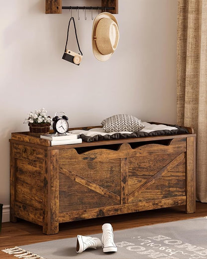 39.4" Storage Chest, Extra Large Storage Trunk with 2 Safety Hinges, Wooden Box Bench, Lift-Top Organizer Chest, Shoe Bench for Entryway, Bedroom, Living Room, Rustic Brown SB04501X