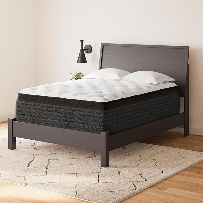 Signature Design by Ashley Queen Size Ultra Luxury 16 Inch Hyper Cool Euro Top Hybrid Mattress with Cooling Gel Memory Foam, Fiberglass Free, Mattress In A Box