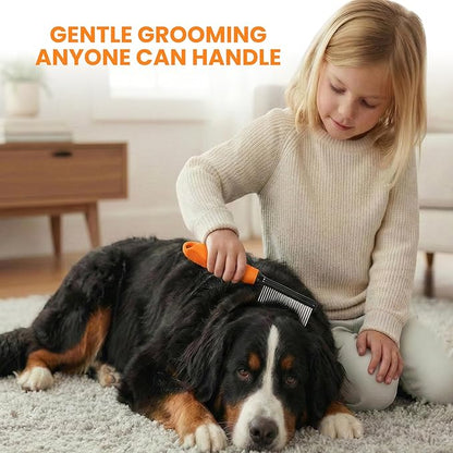Poodle Grooming Comb - Metal Dematting Comb with Long & Short Stainless Steel Teeth for Removing Matted Hair & Knots, Safe and Gentle for Dogs & Cats (Orange)