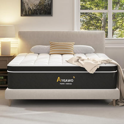 King Size Mattress, 14 Inch Hybrid Mattress King Size in a Box, Gel Memory Foam and Pocket Springs for Pressure Relief and Motion Isolation, Breathable & Cooling Fee Bed in a Box, CertiPUR-US