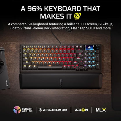 Corsair Vanguard 96 Wired Mechanical Gaming Keyboard – 96% Layout, MLX Fusion Tactile Switches, 8000Hz Polling, LCD Display, Virtual Stream Deck, G-Keys, SOCD Flashtap, QWERTY US – Black