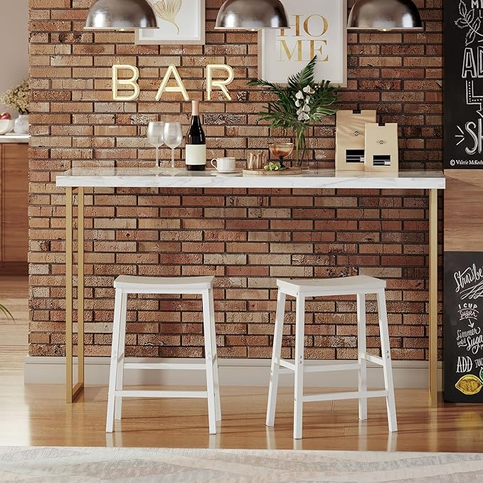 HOOBRO Bar Stools, Set of 2 Bar Chairs, 23.6 Inch Saddle Stools, Kitchen Counter Seat with Footrests, Industrial Barstools for Dining Room, Kitchen, Counter, Bar, White WW02MD01
