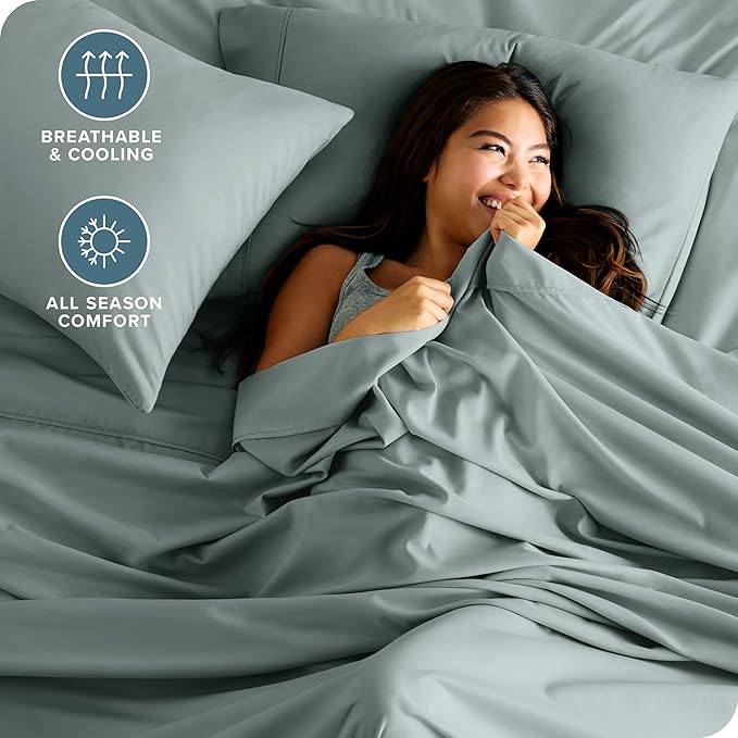 Bare Home Full Sheet Set - Luxury 1800 Ultra-Soft Microfiber Full Bed Sheets - Double Brushed - Deep Pockets - Easy Fit - 4 Piece Set - Bedding Sheets & Pillowcases (Full, Sea Spray)