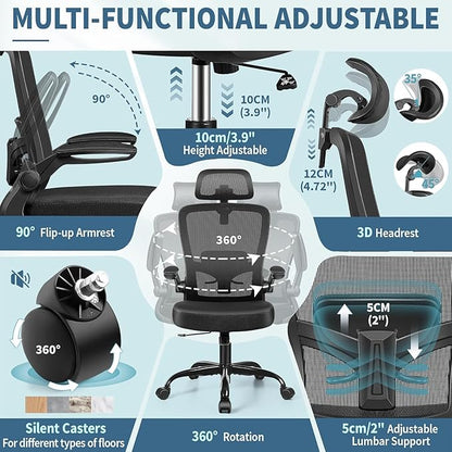 FelixKing Ergonomic Office Chair, Headrest Desk Chair with Adjustable Lumbar Support, Home Office Swivel Task Chair with High Back and Armrest, Adjustable Height Gaming Chair(Black),Pack of 2