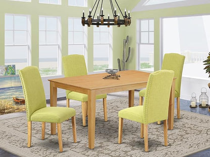 East West Furniture CAEN5-OAK-07 5 Piece Modern Dining Table Set Includes a Rectangle Wooden Table and 4 Limelight Linen Fabric Upholstered Parson Chairs, 36x60 Inch, Oak