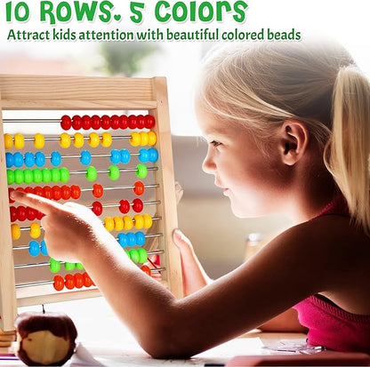 Wooden Abacus for Kids Math, Educational Counting Toy with Counting Sticks and Number Alphabet Cards, Preschool Learning Toys Gift for Boys Girls Age 3+ Years Old