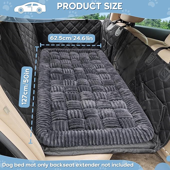 Dog Car Bed Mat, Non-Slip Backseat Extender Pet Blanket, Plaid Dog Bed for SUVs, Sedans & Trucks, Chew-Resistant Travel Pad for Dogs, Easy Clean & Scratch-Proof & Comfort (50"횞24.6") Gray