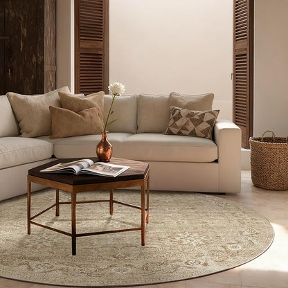 4x4 Round Bedroom Rug Washable: Round Area Rug Stain Resistant Boho Rug Non Slip Low Pile Small Carpet for Living Room Bedroom Kitchen Entryway Bedside Office Dorm Kids Room Entrance