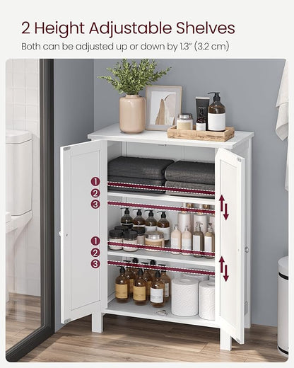 VASAGLE Floor Storage Cabinet, Freestanding Storage Unit with 2 Adjustable Shelves, for Bathroom Living Room Dining Kitchen, 11.8 x 23.6 x 31.5 Inches, Cloud White UBCB060WH01S