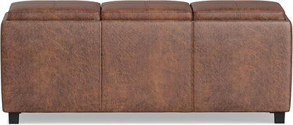 SIMPLIHOME Avalon Storage Ottoman - 42 inch Wide Upholstered Vegan Leather Rectangular Flip-Top Ottoman in Distressed Saddle Brown, Contemporary Coffee Table Ottoman for Living Room with Storage