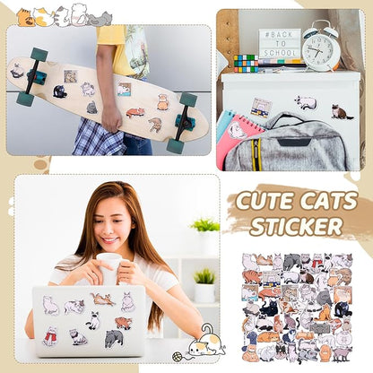 Crtin 69 Pcs Cute Sticky Notes Set,Cartoon Pen, Stickers, Paperclip, Sticky Memos Office & Party Favors (Cat)