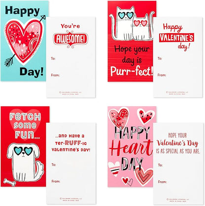Hallmark Valentines Day Cards and Mailbox for Kids School Classroom Exchange, Doodle Hearts (1 Box, 32 Valentine Cards, 35 Stickers, 1 Teacher Card)