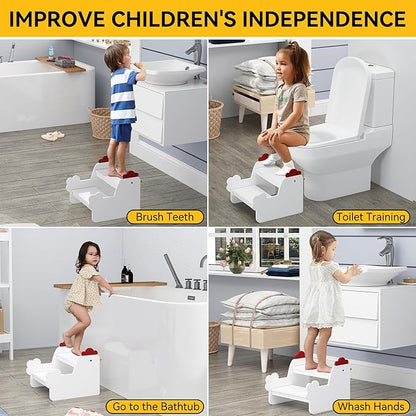 Wood Step Stools for Kids, Child Two Step Stool of Chick Shape, Toddler Step Stools Potty Training Stool, Easy to Move Safety for Kitchen, Bathroom, Bedroom, Toilet