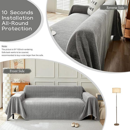 STACYPIK Jacquard Non Slip Sofa Cover for Dogs, Washable Dark Gray Couch Cover for Pets, Chenille Couch Covers for Sectional, Tassels Furniture Protector for 2 Cushion Sofa Throw Blankets-71X118IN