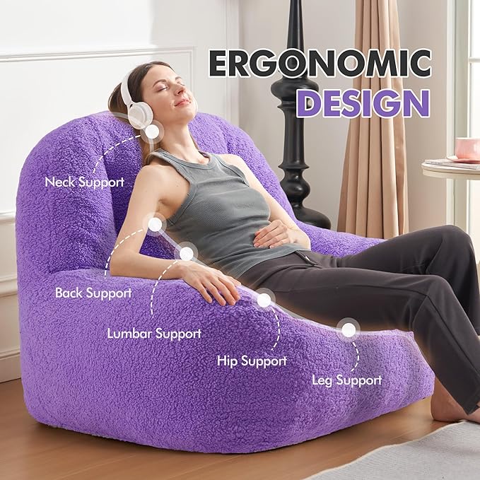 Homguava Bean Bag Chairs for Adults,Giant Beanbag Couch Adult Bean Bag Chair with Filler Included,Modern Lazy Sofa Comfy Chair for Living Room(Purple)