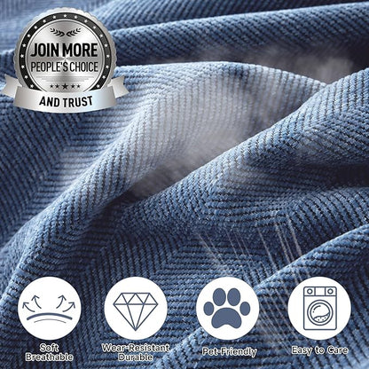 STACYPIK Thick Blue Sofa Covers Couch Covers for Dogs Herringbone Jacquard Couch Covers for 3 Cushion Couch Non-Slip Sectional Covers Protector Loveseat Couch Cover Pet Blanket Cover-71x134IN