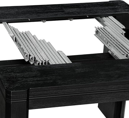 X07MZ-BC6-50 - 10-Pc Dining Table Set a Kitchen Table with a coffee Table and a wooden Bench & 7 Dark Gotham Grey Fabric Dining Chair, 39x120 Inch, Wire Brushed Black