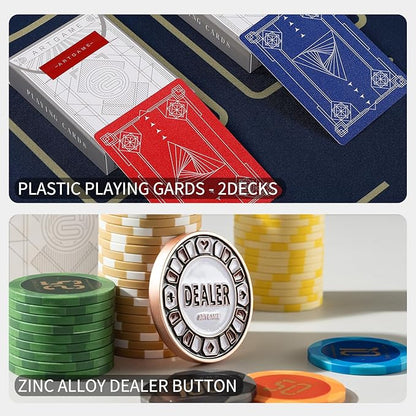 ARTGAME 14g Clay Poker Chips Set for Texas Hold’em, 300 PCS [with Numbered Values] with Chip Case, Bright Colored Chips are Easy to Distinguish Ideal Gifts for Poker Players
