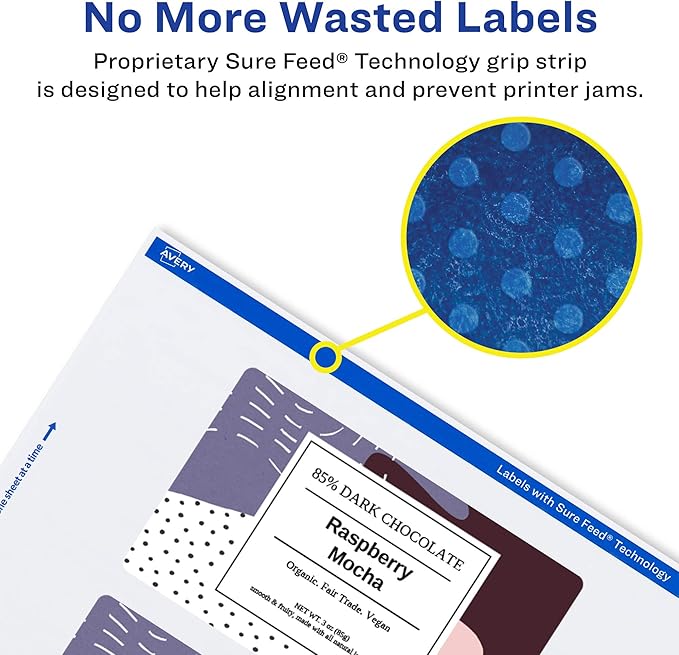 Avery Glossy White Rectangle Labels, Sure Feed Technology, 2" x 5", 40 Glossy White Labels, Print-to-The-Edge, Permanent Adhesive, Laser/Inkjet Printable
