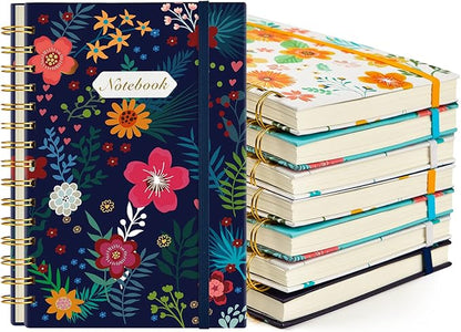 Coopay 8 Pack A5 Spiral Notebook Journal for Women, College Ruled Composition Notebooks Hardcover Spiral Journal, Cute Blooming Floral, Office School Business Supplies, 8.3" x 5.5", 160 Page