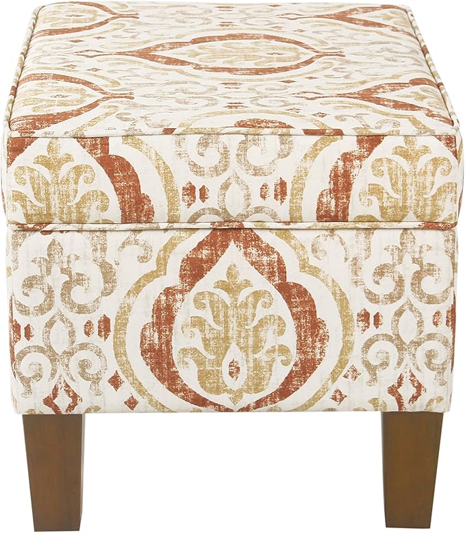 Square Ottoman - Burnt Orange and Cream Medallion