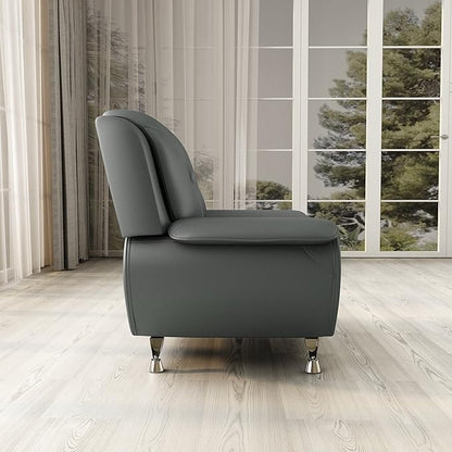 Container Furniture Direct Michael Modern Faux Leather Upholstered Stainless Steel Legs Living Room Sofa, Chair, Sleek Gray