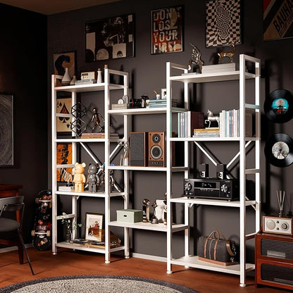 SUPERJARE Triple 4 Tier Bookshelf, Bookcase with 11 Open Display Shelves, Wide Book Shelf Book Case for Home & Office, White