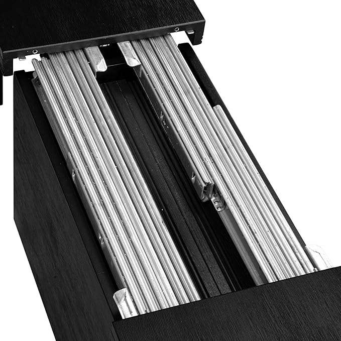 X07MZ-BC6-50 - 10-Pc Dining Table Set a Kitchen Table with a coffee Table and a wooden Bench & 7 Dark Gotham Grey Fabric Dining Chair, 39x120 Inch, Wire Brushed Black