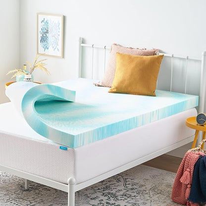 Linenspa 4 Inch Gel Swirl Memory Foam Mattress Topper – Cooling Gel Infused – Pressure Relieving Bed Topper - Mattress Pad – CertiPUR Certified - Queen Size