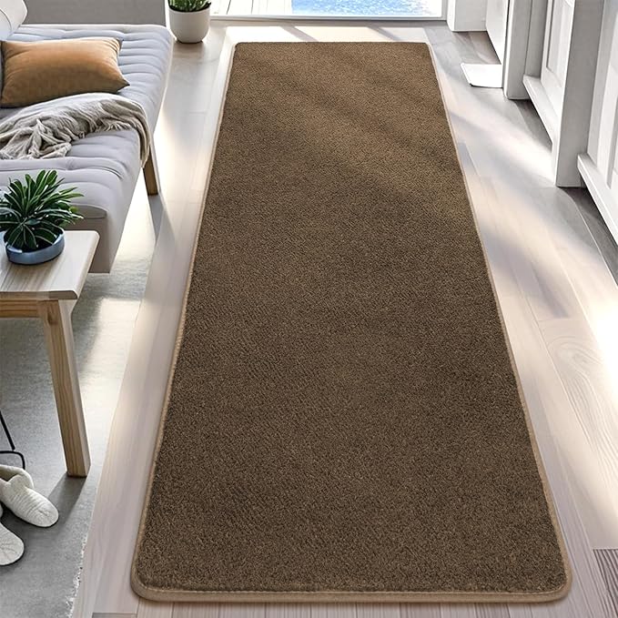 DweIke 2x6 Light Brown Runner Rugs, Thickened Memory Foam Bedside Rug for Bedroom Living Room, Washable Non-Slip Carpet for Kids Girls Nursery Dorm Room Decor