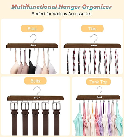Bra Hanger for Closet, 1 Pack Tank Top Hanger w/20 Hooks Capacity Foldable Wood Space Saving Hangers, 360°Rotating Closet Organizers and Storage for Dorm & Apartment for Bra Scarf Ties(Brown)