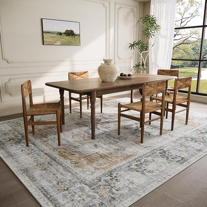 8x10 Area Rugs Washable Rug: Large Living Room Rug Stain Resistant Distressed Vintage Non Slip Low Pile Faux Wool Soft Boho Area Rug for Bedroom Bedside Indoor Kids Playroom Farmhouse Dining Room