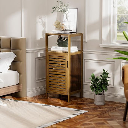 HITNET Bathroom Cabinet, Bamboo Floor Cabinet Free Standing, 4 Tier Sofa Side Storage Cupboard for Living Room Kitchen Bedroom, Walnut