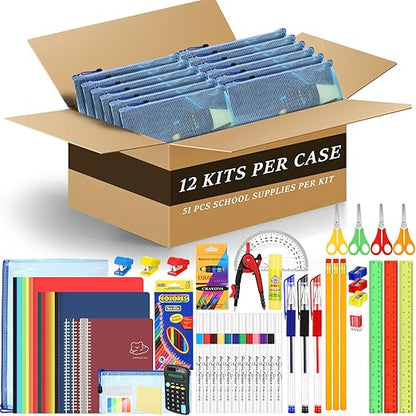 SATINIOR 12 Set Bulk Supplies Essentials Bundle Kit Folders Notebooks Pencil Pen Calculator Stapler Scissors Sharpeners