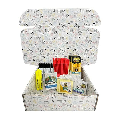 School Supply Boxes | Teacher Bundle (1 Box) | Back to School Essentials Kit Designed for Teachers | Includes Pencils, Red Pens, Dry Erase Markers, Sticky Notes, Paper Clips & More