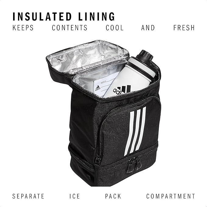 adidas Excel Insulated Lunch Bag, Cooler with Zipper, Pocket for Ice Pack, and Clip, Temperature Control Insulation