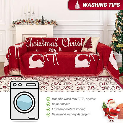 MYSKY HOME Christmas Couch Cover for Dogs, Washable Couch Covers, Non Slip Sofa Slipcover, Couch Cover 2 Cushion Sofa Dogs Furniture Protector, Chenille Sofa Covers for Pets, Kids, 71"x102", Red