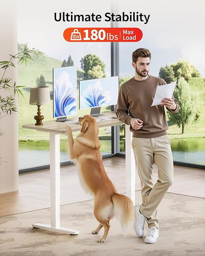 Okin Standing Desk Electric Adjustable Computer Desks, Whole Piece Stand up Desk Office Gaming Home Office Memory Desks 48x24 inches Cream Pecans