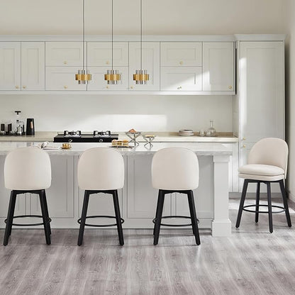 Counter Height Barstools 26 inch Upholstered Swivel Bar Stools with Back and Wood Legs for Kitchen Island,Set of 2,Beige Fabric-Armless