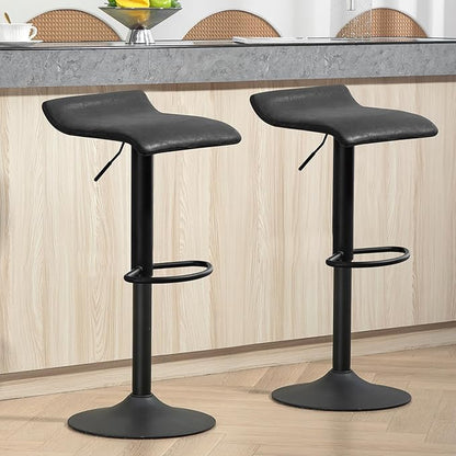 Finnhomy Bar Stools Set of 2 Counter Height, Swivel Barstools with Footrest and Backless, Height Adjustable Rustic Bar stools for Kitchen, Vintage Leather, Retro Black
